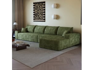 Canapé d'angle modulaire 4 places 340x175x83 cm avec méridienne en l assise profonde vert