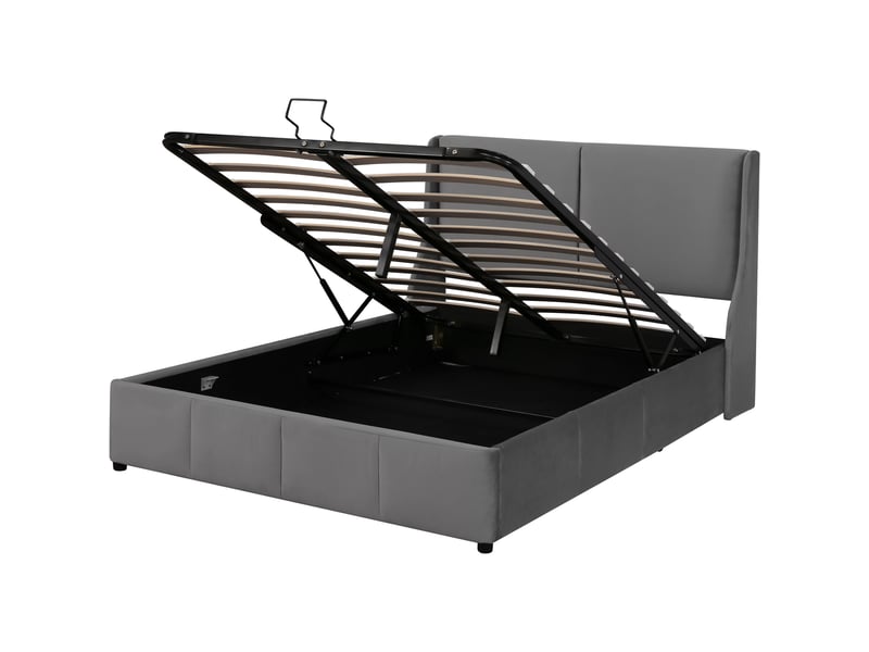  Lit rembourré, tête de lit en forme d'oreille avec coussin, lit double, lit fonctionnel hydraulique, 140 x 200 cm, gris  - Conforama D