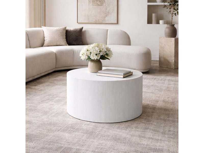  Table basse ronde en marbre d'ingénierie blanc d70 cm  - Conforama B