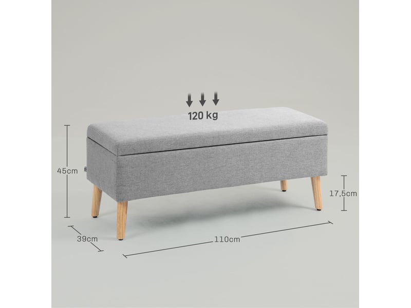 Banc de rangement tcqpz rembourré 110 x 39 x 45 cm gris aspect lin bois d'hévéa  - Conforama C