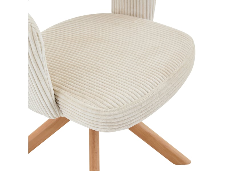  Lot de 2 chaises de salle à manger 81,5 cm, en velours côtelé blanc+bois, pivotantes, rotation 360°, dossier incurvé  - Conforama E