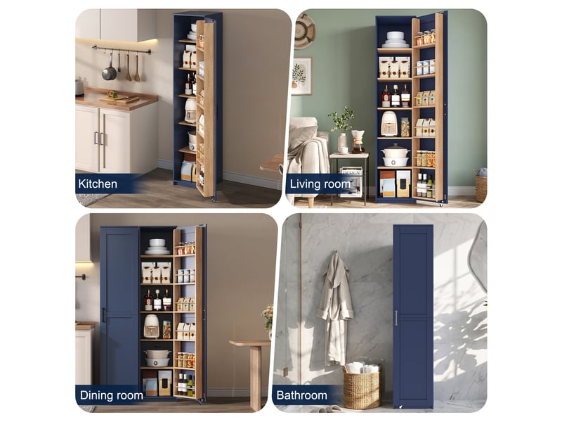  Colonne de cuisine avec étagères réglables et rangements de porte, pour petits espaces, bleu, 40 × 40 × 183 cm  - Conforama E