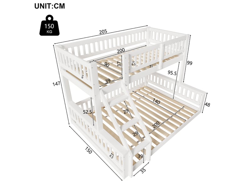 Lit superposé enfant blanc 90x200 cm et 140x200 cm avec échelle - Conforama C