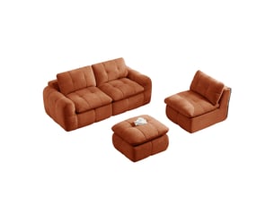 Canapé d'angle modulaire 3 places avec ottomane sans cadre - lpospi - chenille orange 264 × 160 × 68 cm