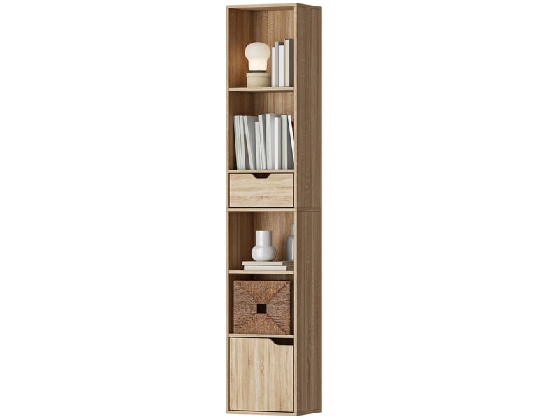  Bibliothèque ouverte à 4 niveaux avec placard et tiroir, 30 x 24 x 158 cm, couleur bois  - Conforama B