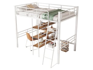 Lit mezzanine enfant 90 x 200 cm blanc avec bureau, étagères, échelle et garde-corps