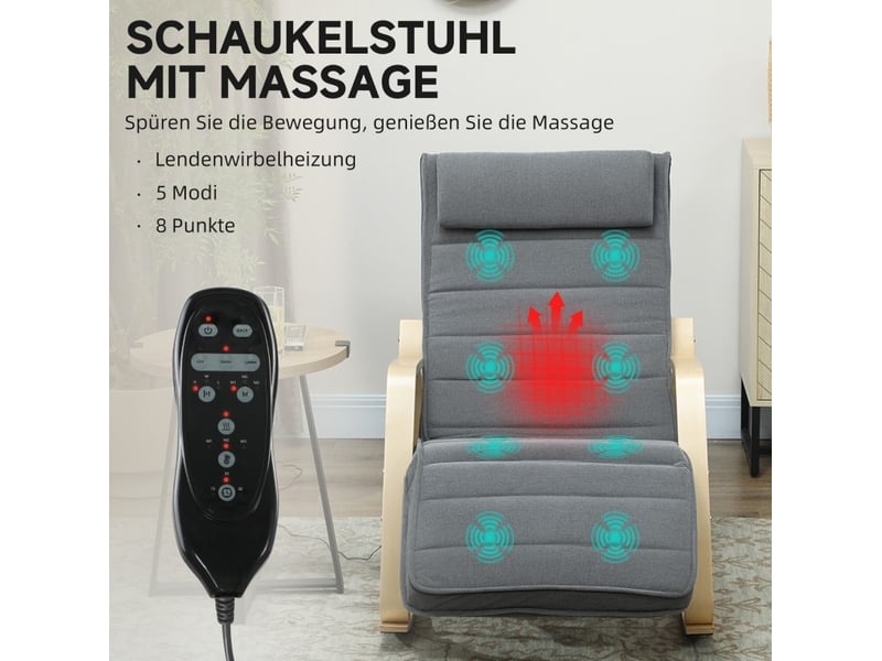  Fauteuil à bascule massant 67 x 106 cm - gris - chauffage lombaire, massage 8 points et repose-pieds réglable  - Conforama E