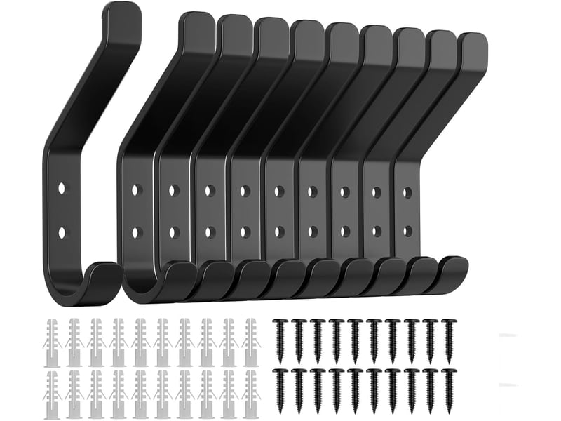  Lot de 10 crochets noirs, adaptés aux chambres, salons et salles de bains, pour suspendre manteaux et vestes, en acier inoxydable, de 9,5 cm de long  - Conforama A