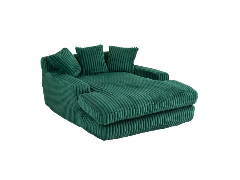  Chauffeuse convertible modenvie en velours côtelé vert émeraude 125 x 155 x 63 cm avec 3 coussins  - Conforama A