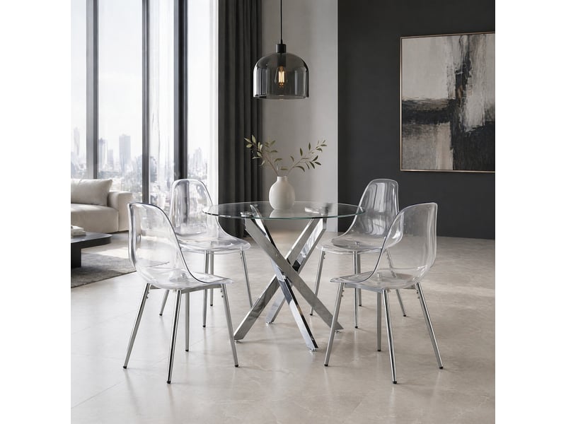 Lot de 4 chaises de salle à manger,45x47x81 cm,avec pieds métal argentés,transparentes - Conforama B