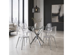 Lot de 4 chaises de salle à manger,45x47x81 cm,avec pieds métal argentés,transparentes