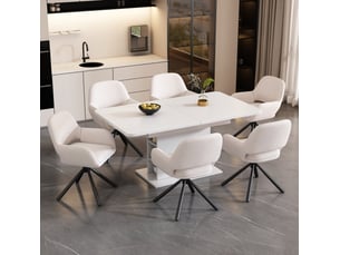 Chaise de salle à manger pivotante avec accoudoirs, lot de 6, design moderne en tissu sherpa blanc
