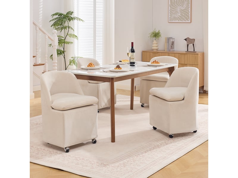  Chaise de salle à manger lot de 2 à roulettes 360°  - housse amovible, chenille - beige  - Conforama B