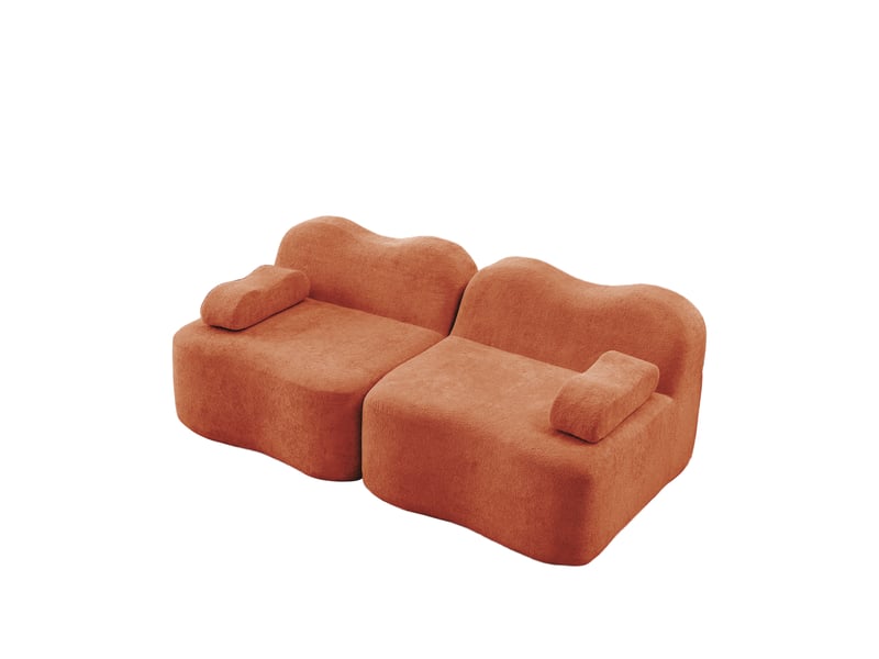  Canapé 2 places orange en velours, canapé modulaire à forme ondulée avec assise profonde pour salon et appartement  - Conforama R