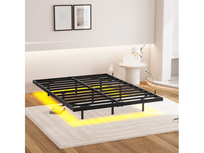  Lit 120x200 cm, noir, effet flottant, avec éclairage led intégré et station de recharge, structure métallique  - Conforama E