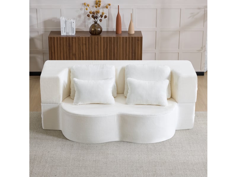  Canapé convertible modulable 2 places en tissu blanc, avec coussins  - Conforama B