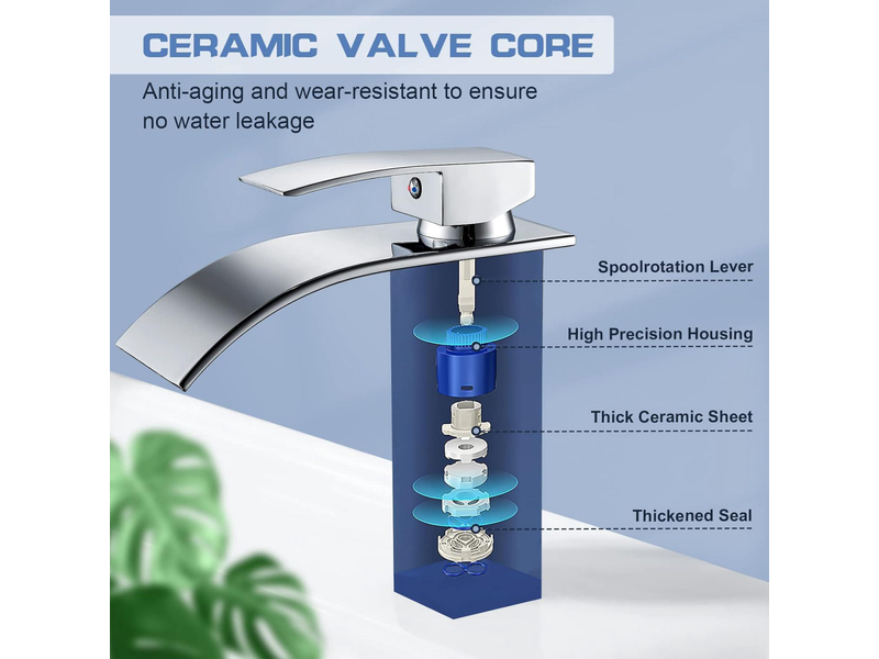  Robinet de salle de bain cascade moderne, élégant mitigeur laiton chromé, eau chaude et froide, connexion g 38  - Conforama D