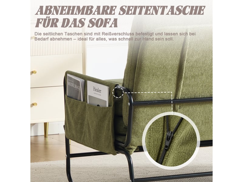  Canapé convertible 2 places chenille olive cadre métal noir design industriel moderne salon  - Conforama R