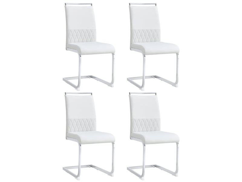  Chaise salle à manger moderne lot de 4, modèle stripe blanc, pu cuir, dossier haut rembourré  - Conforama A