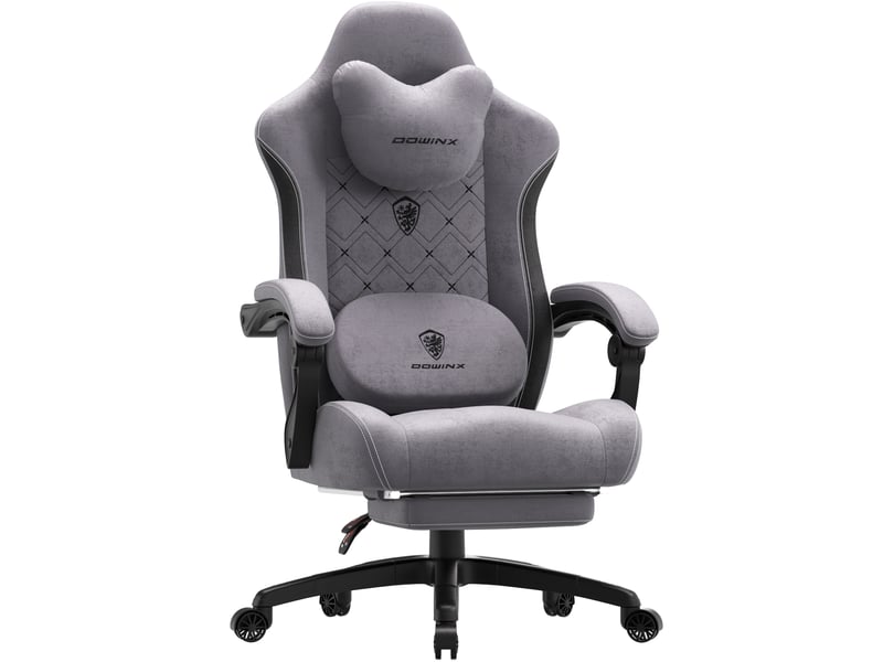  Fauteuil de bureau et gaming ergonomique – modèle large – fonction chauffage et massage – soutien lombaire – repose-pieds – tissu noir et gris  - Conforama A
