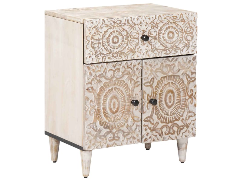  Table de chevet blanc 50 x 33 x 60 cm bois de mangue massif  - Conforama B