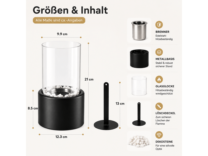 Zmh cheminée éthanol de table en métal 12.3x21cm noir pour intérieur et extérieur - Conforama E
