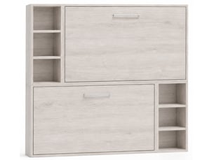 Lit escamotable superposé avec niches de rangement briano-90x190-cadre chêne gris-façade chêne gris