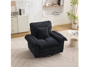 Fauteuil 116x84x96 cm, pivotant 360°, assise confort, coussin de soutien, pour salon, chambre, bureau, chenille noir