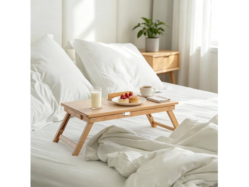 Table de lit pliable en bambou avec plateau inclinable et hauteur réglable, 55 x 35 cm - Conforama E
