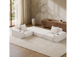 Canapé-lit modulaire ulevr 2 places avec poches latérales, velours côtelé beige, 162 x 78 x 66 cm, 2 coussins et porte-gobelets