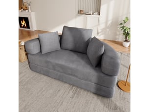 Canapé modulable 173x176x60 cm convertible forme ovale avec 3 coussins, pour salon et chambre, velours côtelé gris