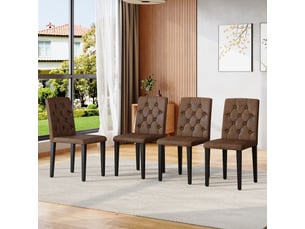 Lot de 4 chaises de salle à manger rétro brun à effet velours – tissu synthétique – pieds noirs en métal
