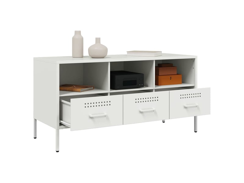  Meuble tv - banc tv - meuble de rangement blanc 100,5x39x50,5 cm acier  - Conforama E