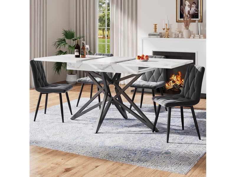  Table repas extensible 120160 cm avec 4 chaises effet marbre cravdom  - Conforama B