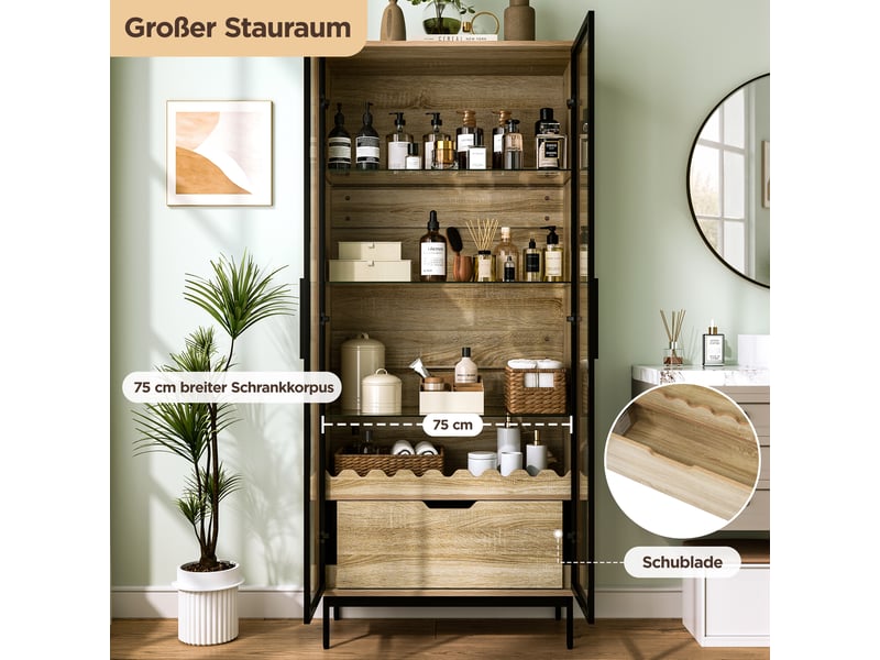  Vitrine en verre noir 4 niveaux avec éclairage led avec contrôle par application, 40x29x170 cm  - Conforama R