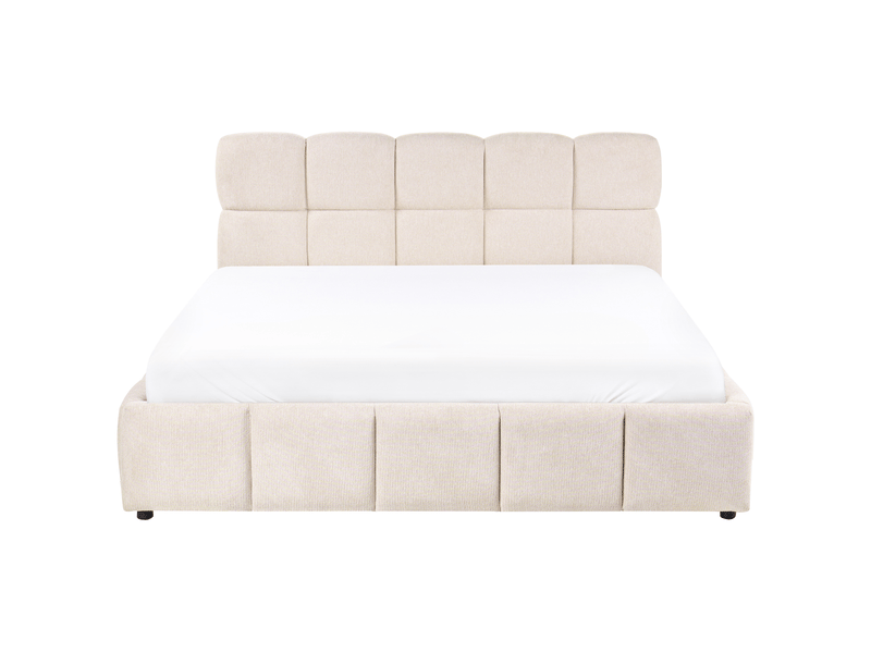 Lit ottoman tissu noyon 180 x 200 cm beige clair - Conforama D