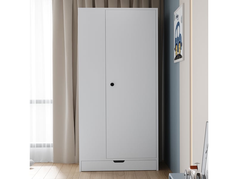  Armoire penderie 1 porte avec étagères et tiroirs blanc 70x40x170 cm LDT00308AAK - Conforama E