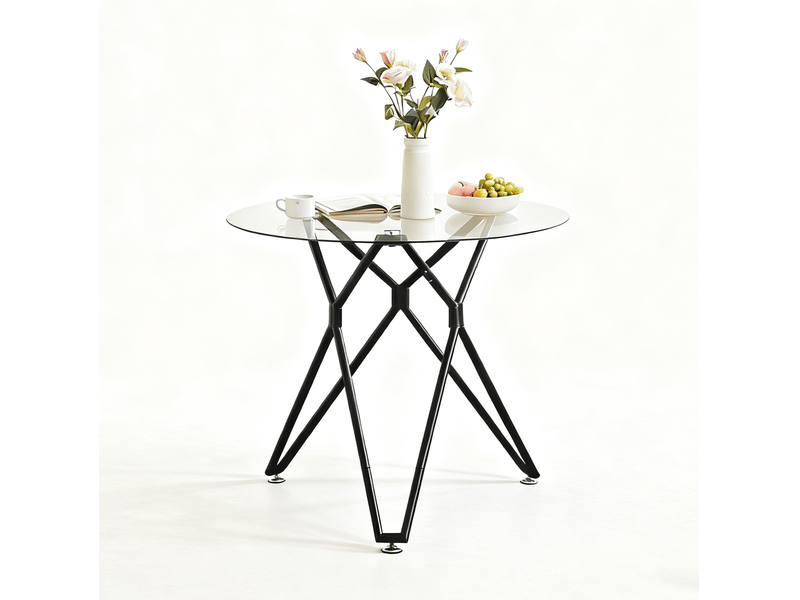 Table à manger ronde 90x90x78 cm, 1 à 4 personnes, verre trempé, pieds métal, stables réglables, noir - Conforama A