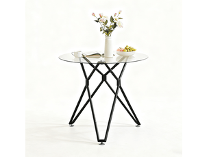 Table à manger ronde 90x90x78 cm, 1 à 4 personnes, verre trempé, pieds métal, stables réglables, noir