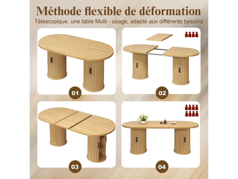  Table à manger extensible naturel, rangement, confort, solide, robuste - mdf et métal - 150x80x75cm - cuisine et salle à manger  - Conforama C