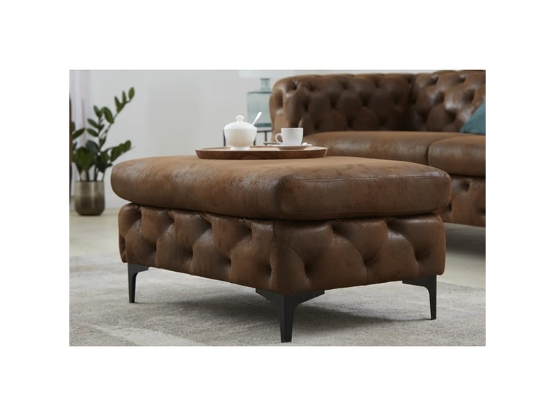  Pouf velena marron capitonné – pouf baroque en microfibre avec structure en bois massif  - Conforama E