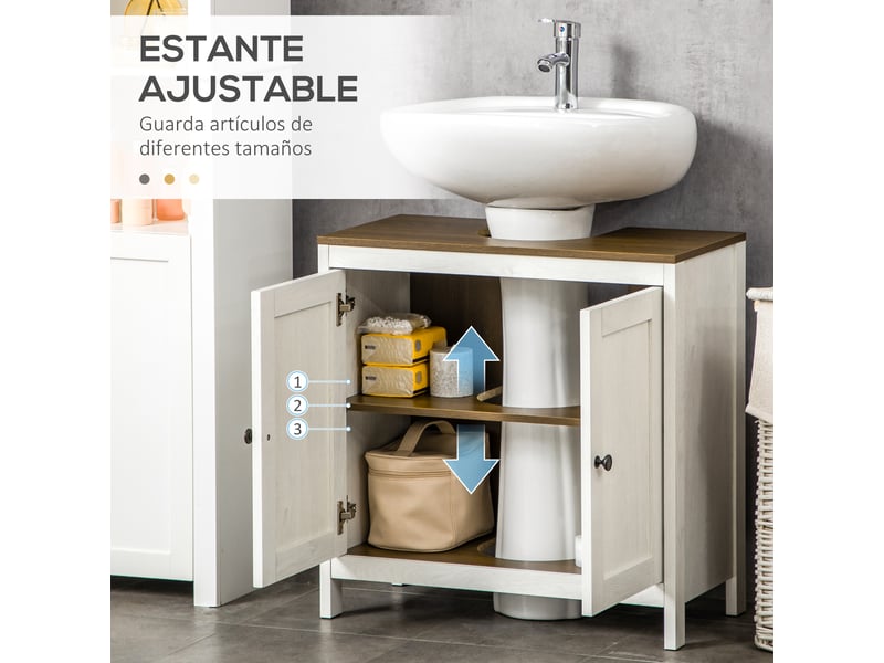  Meuble sous lavabo 60 x 30 x 60 cm, 2 portes encadrées et étagère réglable  - Conforama W