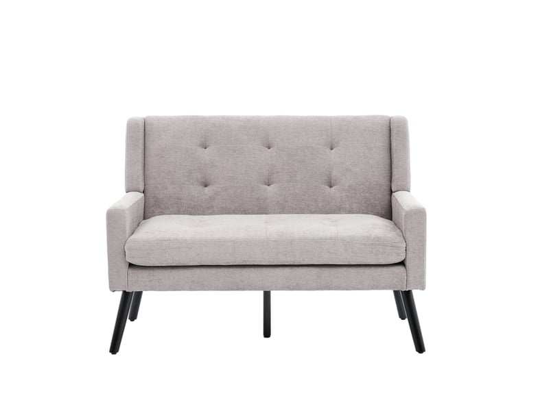  Canapé droit 2 places 119x75x88 cm, coussin haute densité, pieds en bois, pour salon, chambre, bureau, tissu gris clair  - Conforama A