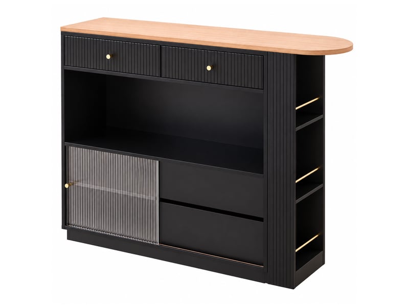  Table bar extensible pivotante avec rangement led 120x30x100 cm noire  - Conforama R