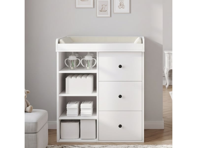  Table à langer 2 en 1 avec tiroirs de rangement, 82x50x100 cm, commode à langer blanche, sans matelas à langer  - Conforama W