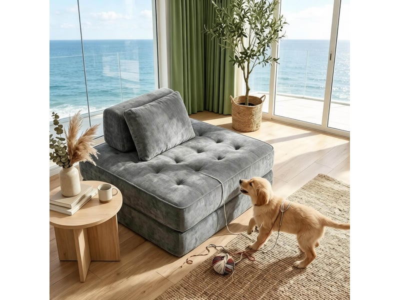  Fauteuil convertible 1 place 2 en 1 avec coussin, couchage d'appoint en chenille gris  - Conforama D
