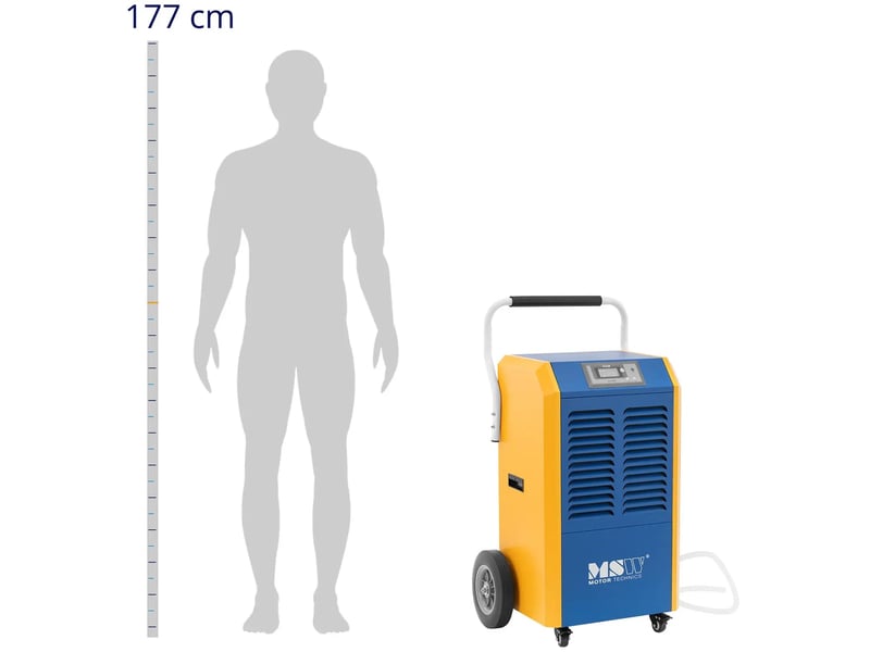  Déshumidificateur professionnel 138 litres par jour 130 150 m² 1300 m³h avec poignée caoutchouc tôle d'acier laminé à froid bleu jaune 14_0008874  - Conforama B