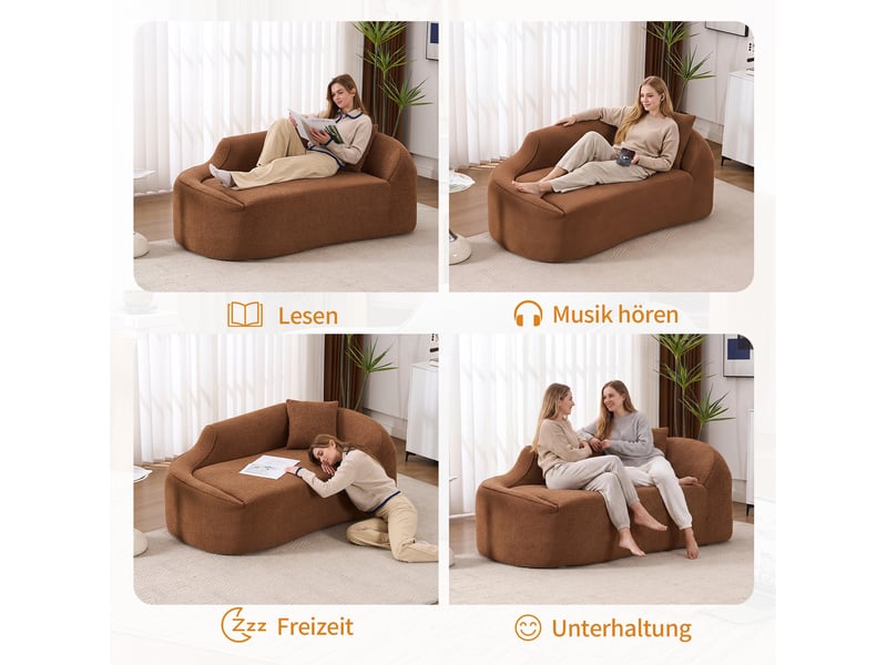  Méridienne 2 places courbe  155 x 96 x 65 cm en chenille marron  - Conforama E
