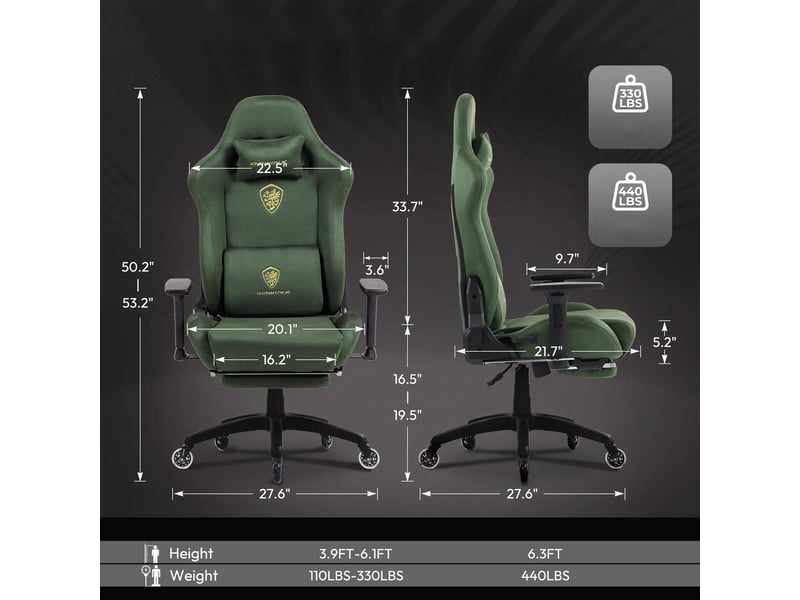  Fauteuil gaming ergonomique – massage – velours – repose-pieds – dossier inclinable jusqu’à 160° – vert  - Conforama D
