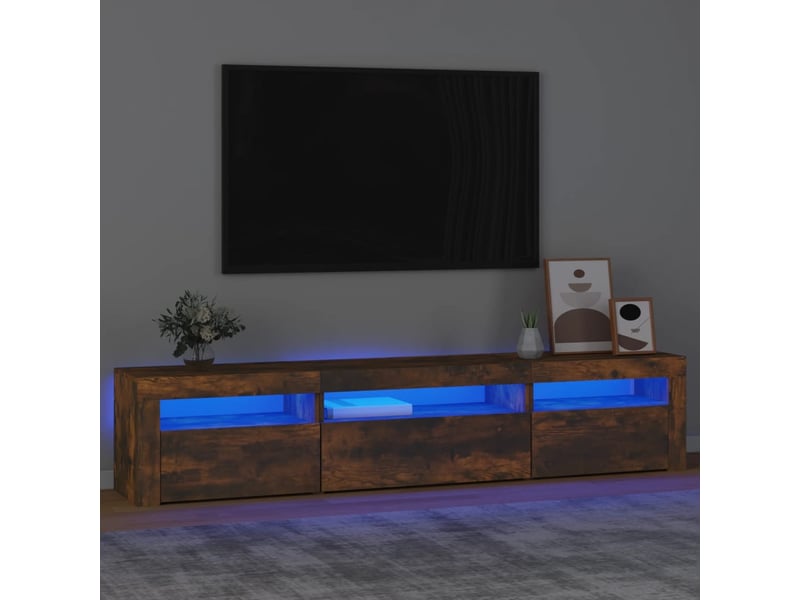  Meuble tv - banc tv - meuble de rangement avec lumières led chêne fumé 195x35x40 cm  - Conforama B